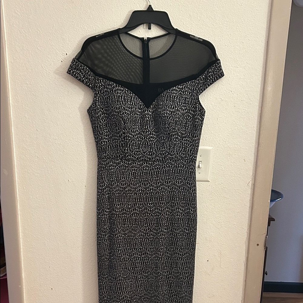 Black and White Mesh Yoke Sheath Dress